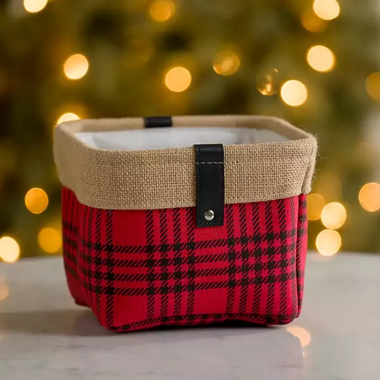 Baskets & Boxes>Kirklands Home Mini Plaid Bin with Leather Accent Red