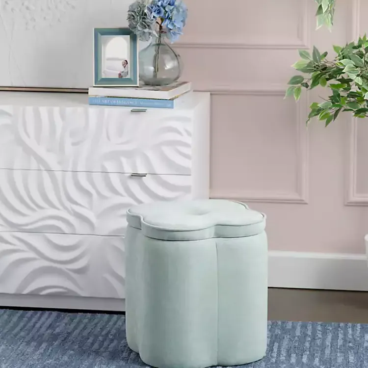 Kirklands Home Mint Chenille Flower Storage Ottoman Green Online
