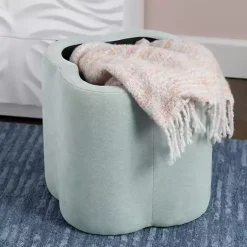 Kirklands Home Mint Chenille Flower Storage Ottoman Green Online