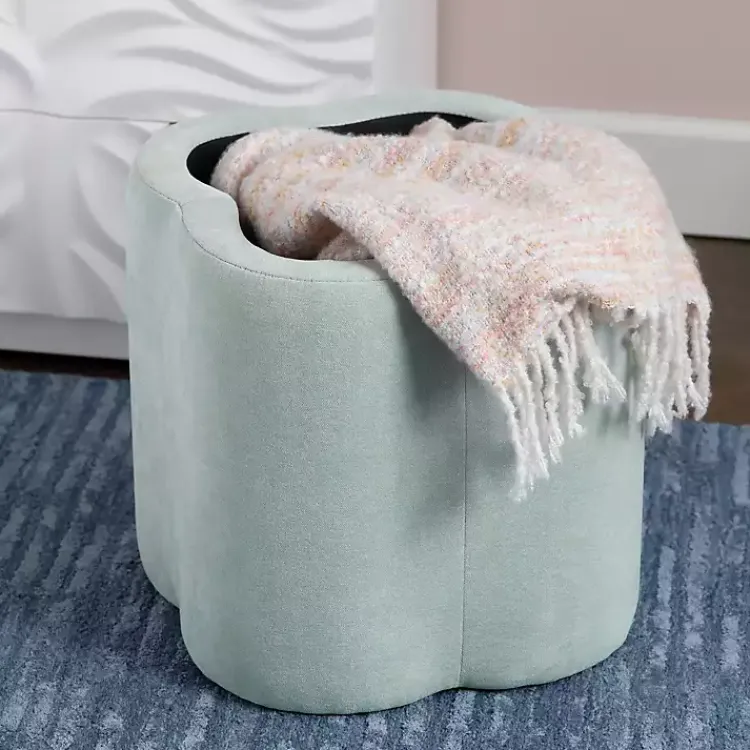 Kirklands Home Mint Chenille Flower Storage Ottoman Green Online