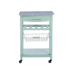 Kirklands Home Mint Rolling Kitchen Cart with Granite Top Green Discount