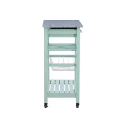 Kirklands Home Mint Rolling Kitchen Cart with Granite Top Green Discount