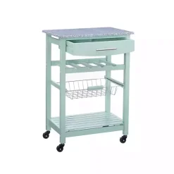 Kirklands Home Mint Rolling Kitchen Cart with Granite Top Green Discount