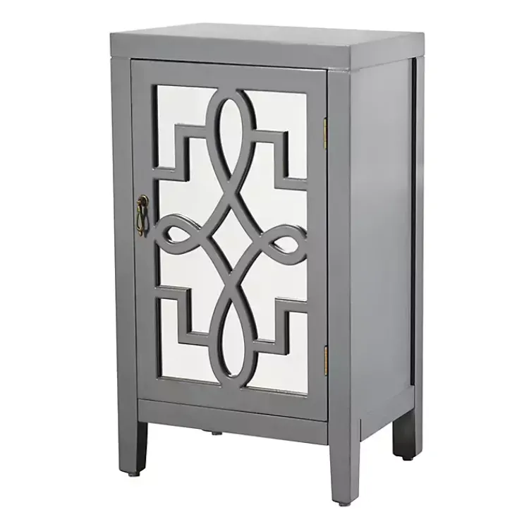 Kirklands Home Mirrored 1-Door Cabinet with Overlay Pattern Gray