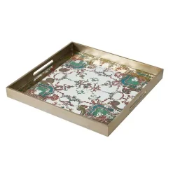 Decorative Trays>Kirklands Home Mirrored Moroccan Pattern Tray with Gold Edges