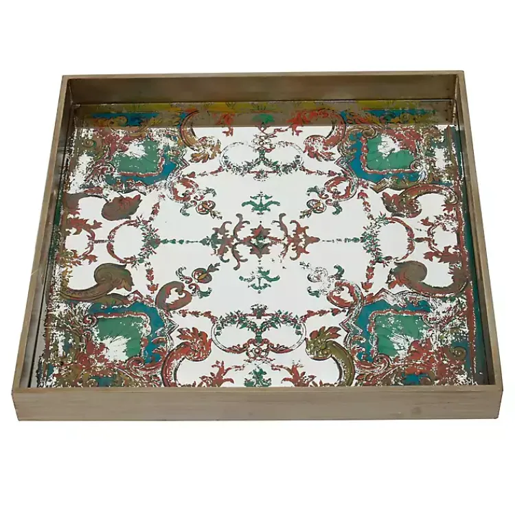 Decorative Trays>Kirklands Home Mirrored Moroccan Pattern Tray with Gold Edges
