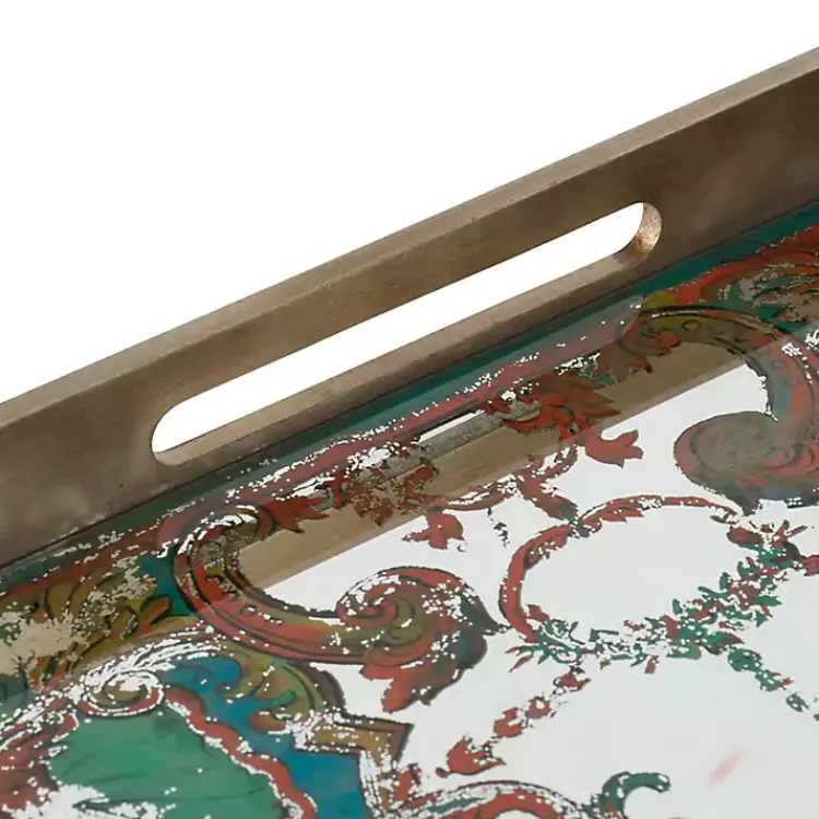 Decorative Trays>Kirklands Home Mirrored Moroccan Pattern Tray with Gold Edges