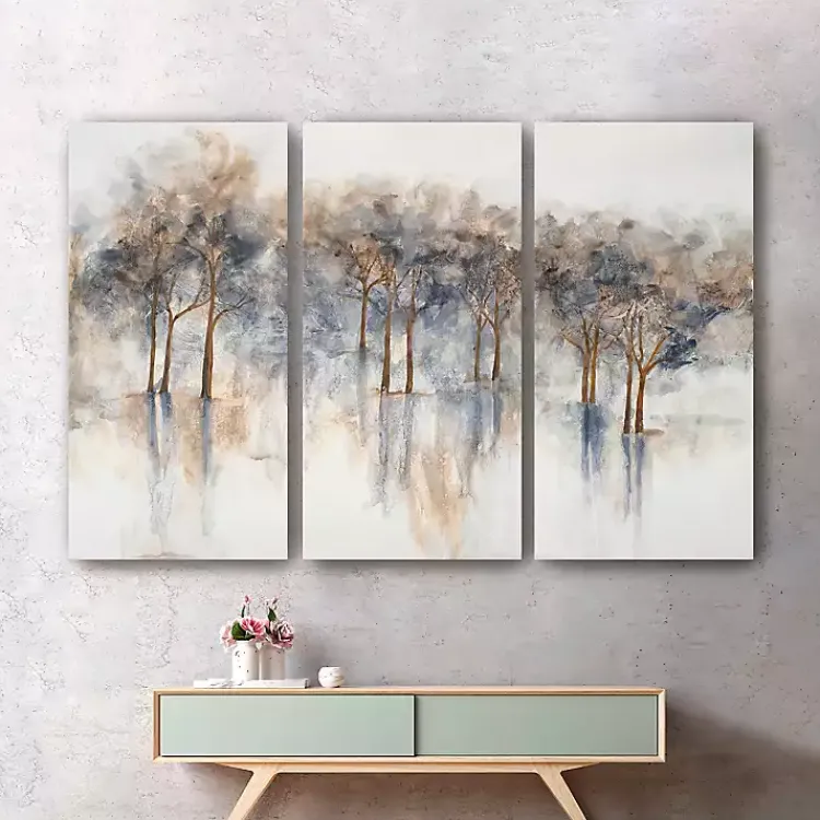 Kirklands Home Misty Woods Canvas Art Prints, Set of 3 White New