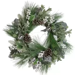 Christmas Wreaths>Kirklands Home Mixed Foliage and White Berry Wreath Green