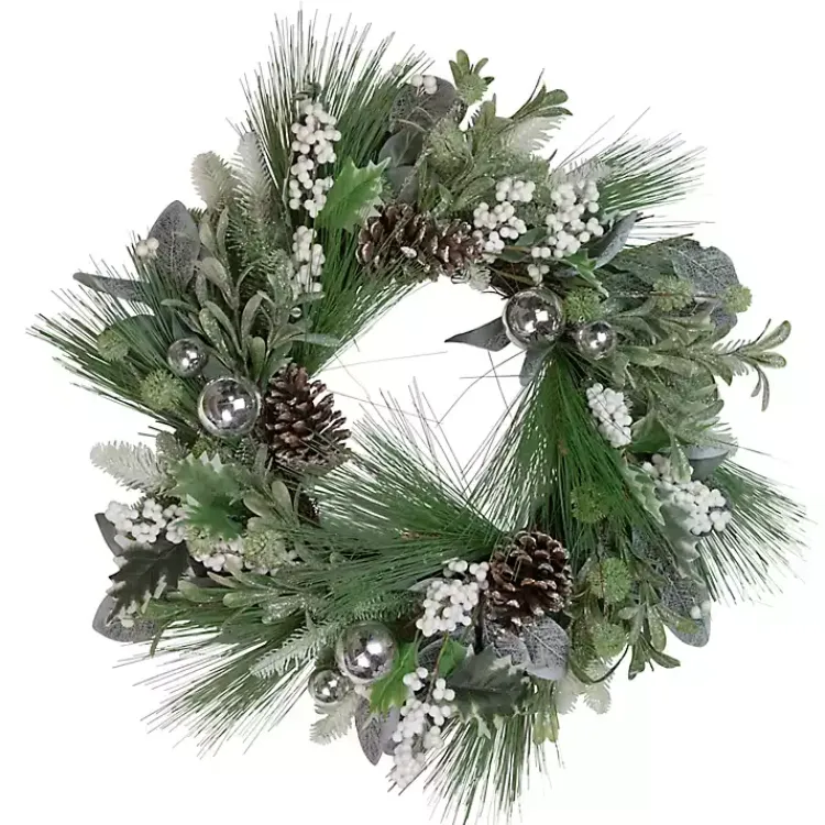 Christmas Wreaths>Kirklands Home Mixed Foliage and White Berry Wreath Green