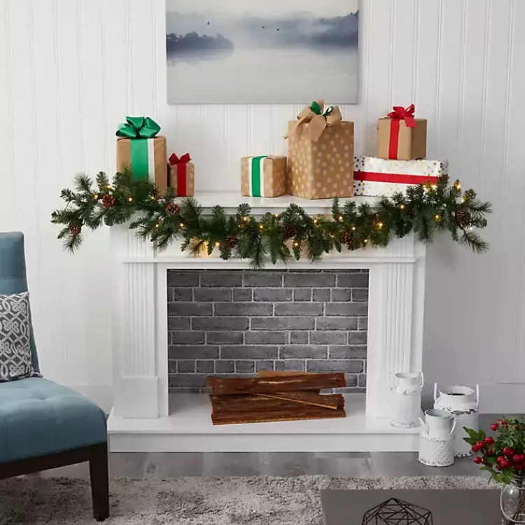 Arrangements & Greenery>Kirklands Home Mixed Pine Clear LED Lighted Garland Green
