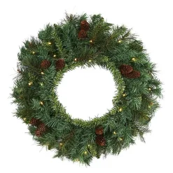 Christmas Wreaths>Kirklands Home Mixed Pine Clear LED Wreath, 20 in. Green