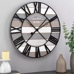 Kirklands Home Mixed Plank and Black Metal Wall Clock New