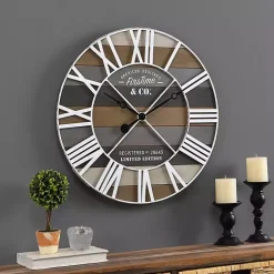 Kirklands Home Mixed Planks and White Wooden Wall Clock