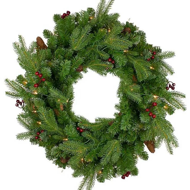 Christmas Wreaths>Kirklands Home Mixed Winterberry Pinecone Pre-Lit Wreath