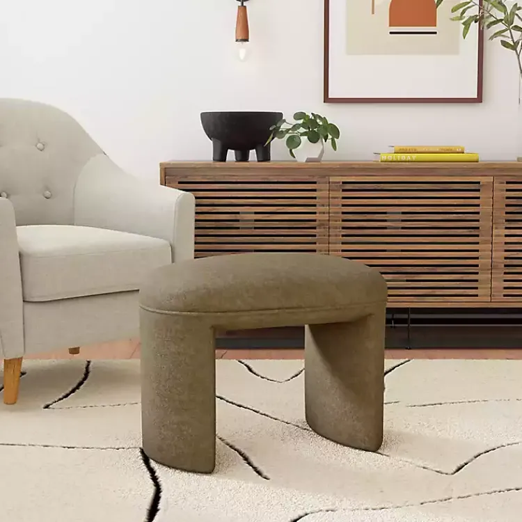 Kirklands Home Mocha Oval Upholstered Ottoman Brown New