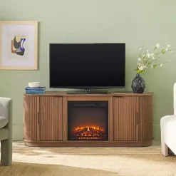 Kirklands Home Mocha Reeded Fireplace Media Cabinet Brown New