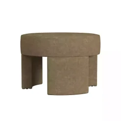 Kirklands Home Mocha Round Upholstered Ottoman Brown Clearance