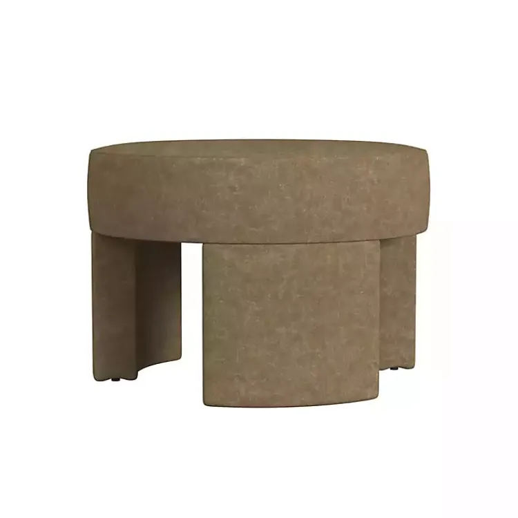 Kirklands Home Mocha Round Upholstered Ottoman Brown Clearance