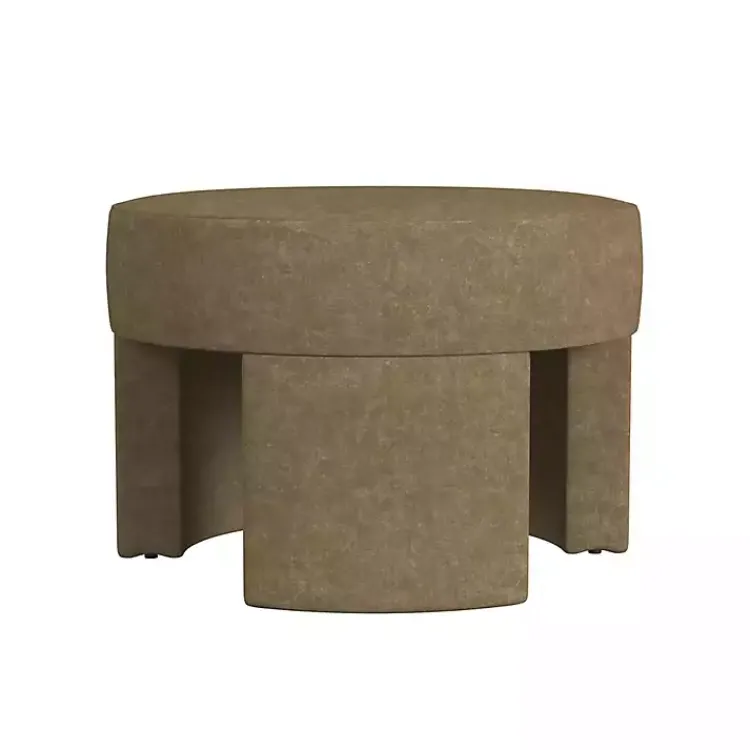 Kirklands Home Mocha Round Upholstered Ottoman Brown Clearance