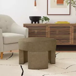 Kirklands Home Mocha Round Upholstered Ottoman Brown Clearance
