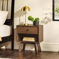 Kirklands Home Mocha Wood Mid-century Modern Nightstand Brown Outlet