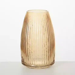 Vases>Kirklands Home Modern Amber Ribbed Glass Vase Brown