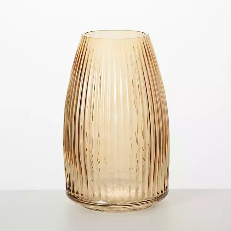 Vases>Kirklands Home Modern Amber Ribbed Glass Vase Brown