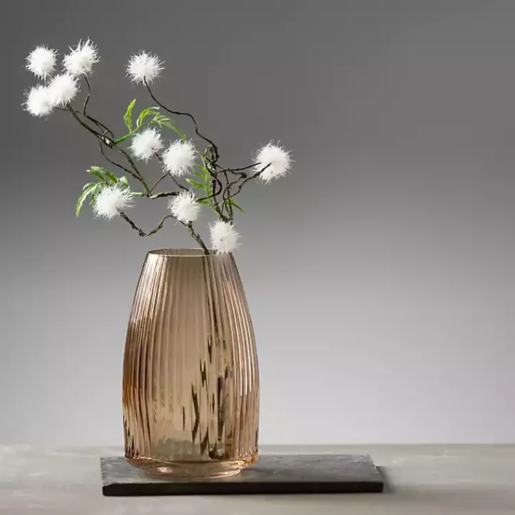 Vases>Kirklands Home Modern Amber Ribbed Glass Vase Brown