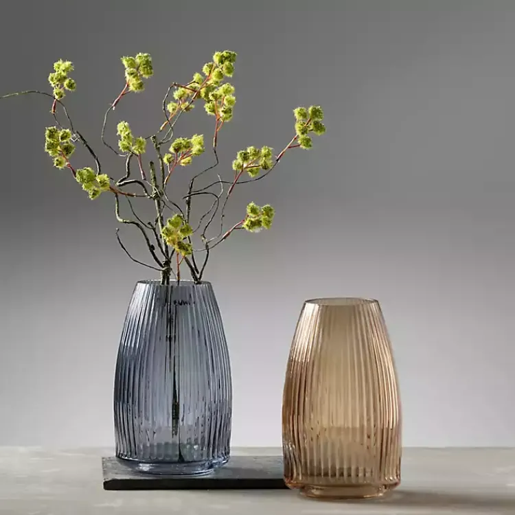 Vases>Kirklands Home Modern Amber Ribbed Glass Vase Brown