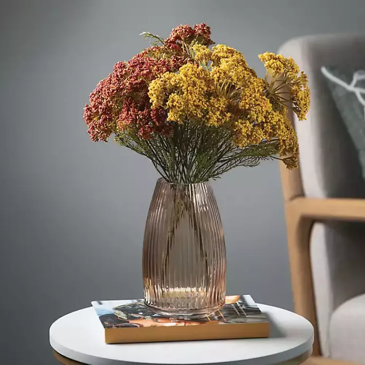 Vases>Kirklands Home Modern Amber Ribbed Glass Vase Brown