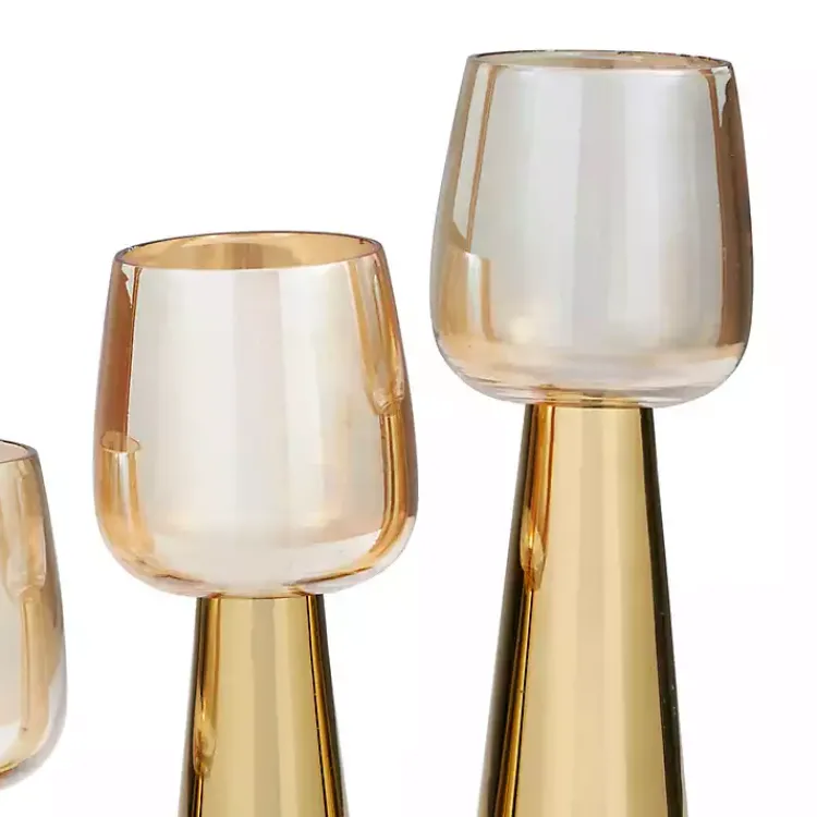Candle Holders>Kirklands Home Modern Base Glass 3-pc. Candle Holder Set Gold
