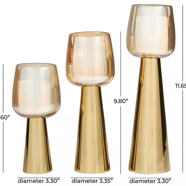 Candle Holders>Kirklands Home Modern Base Glass 3-pc. Candle Holder Set Gold