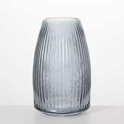 Vases>Kirklands Home Modern Ribbed Glass Vase Gray