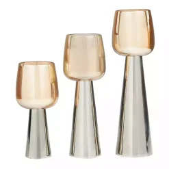 Candle Holders>Kirklands Home Modern Silver Base Glass 3-pc. Candle Holder Set