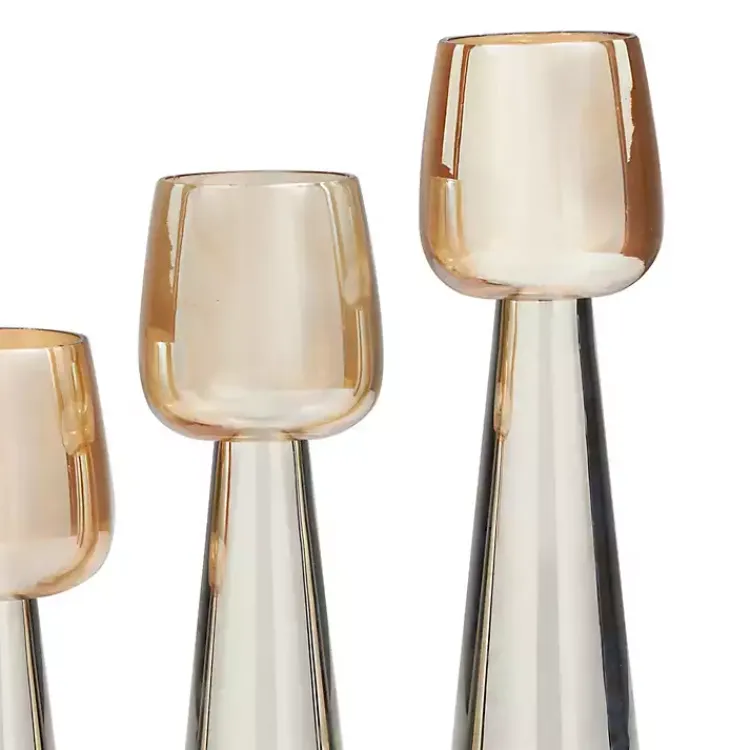 Candle Holders>Kirklands Home Modern Silver Base Glass 3-pc. Candle Holder Set