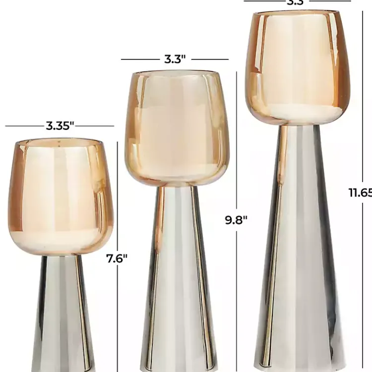 Candle Holders>Kirklands Home Modern Silver Base Glass 3-pc. Candle Holder Set