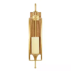 Sconces>Kirklands Home Modern Warm Wood and Gold Sconce