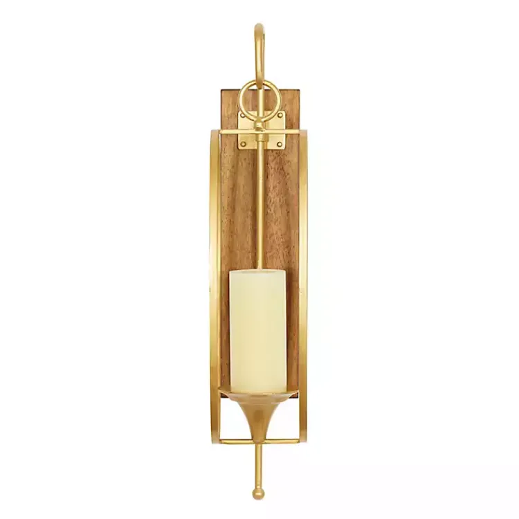 Sconces>Kirklands Home Modern Warm Wood and Gold Sconce