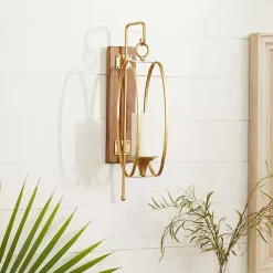 Sconces>Kirklands Home Modern Warm Wood and Gold Sconce