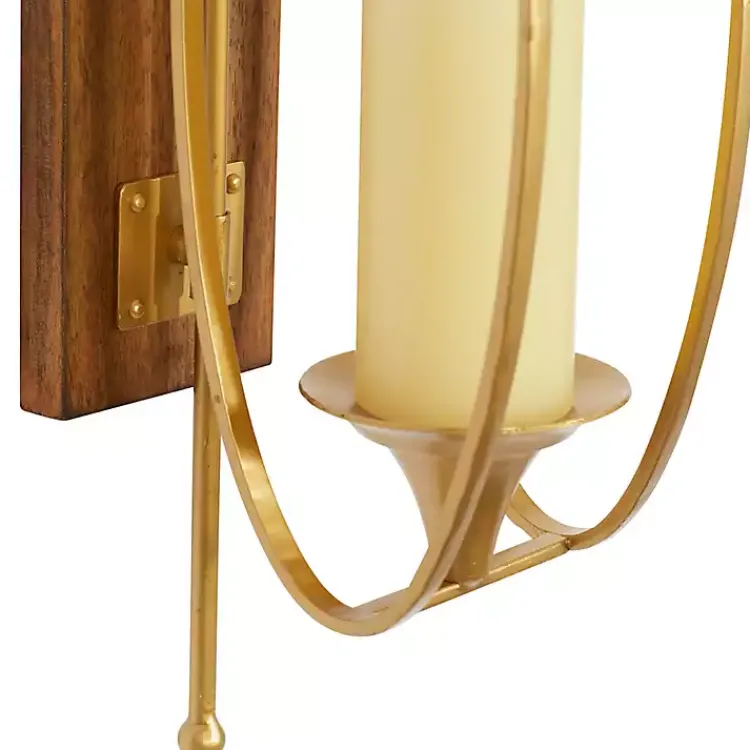 Sconces>Kirklands Home Modern Warm Wood and Gold Sconce