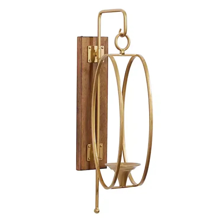 Sconces>Kirklands Home Modern Warm Wood and Gold Sconce