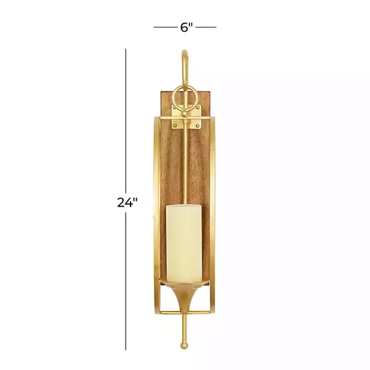 Sconces>Kirklands Home Modern Warm Wood and Gold Sconce
