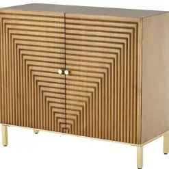 Kirklands Home Modern Wood Geometric Cabinet Brown Sale