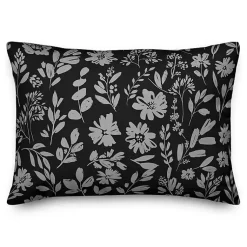 Pillows>Kirklands Home Monochrome Florals Indoor/Outdoor Lumbar Pillow Black