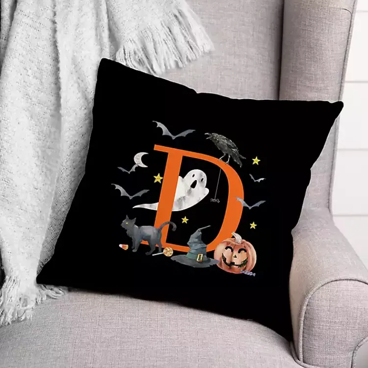 Halloween>Kirklands Home Monogram D Halloween Indoor/Outdoor Pillow