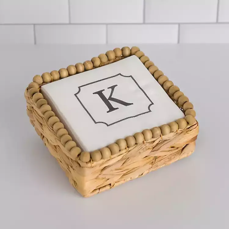 Kirklands Home Monogram K Beaded Napkin Holder Set New