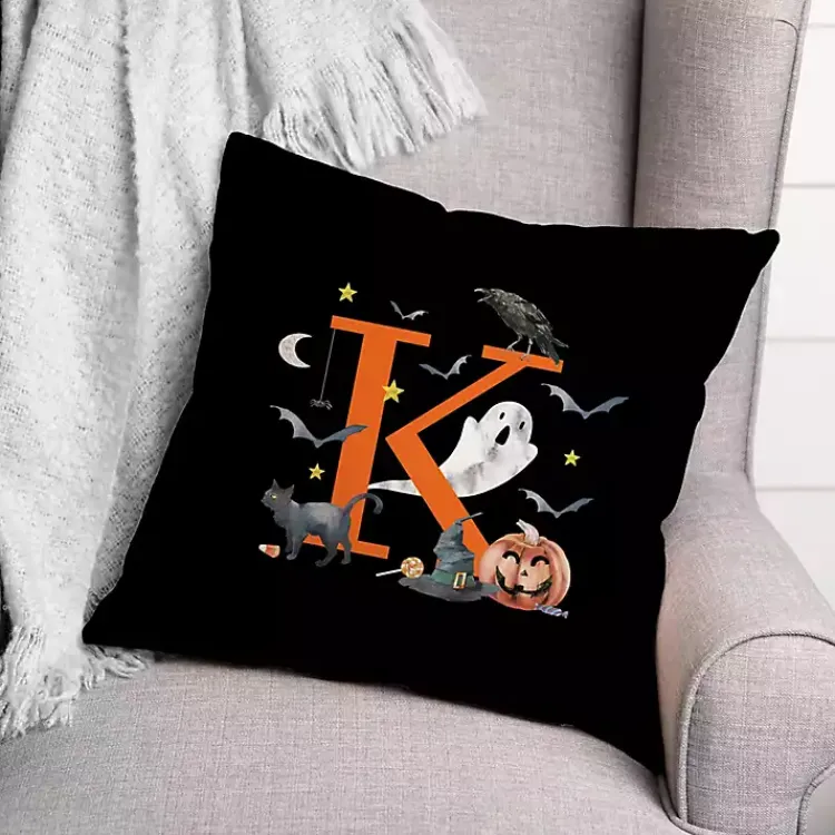 Halloween>Kirklands Home Monogram K Halloween Indoor/Outdoor Pillow