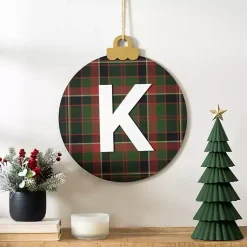 Monogram Seasonal Decor>Kirklands Home Monogram K Plaid Ornament Wall Plaque