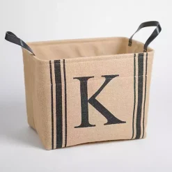Baskets & Boxes>Kirklands Home Monogram K Striped Jute Storage Bin Tan